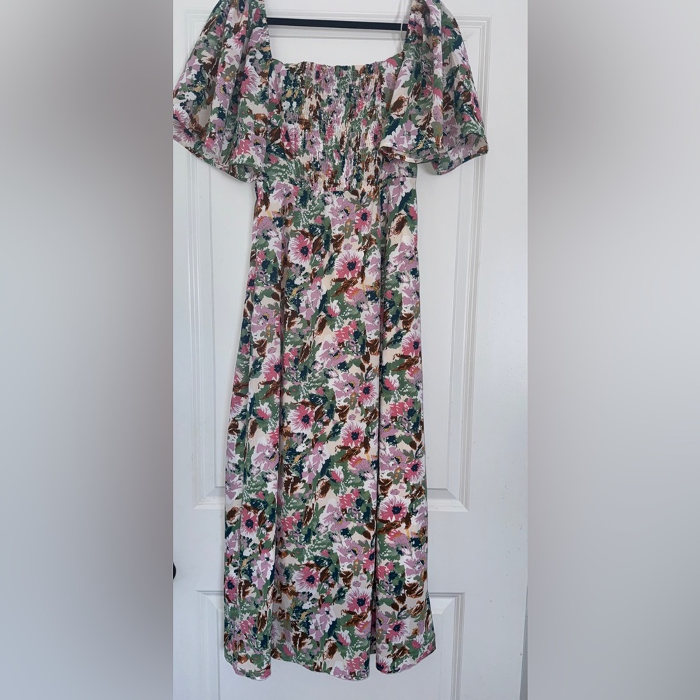 Floral Tie-Front Midi Dress Pastel Multi Floral Cutout sz s - Picture 7 of 12